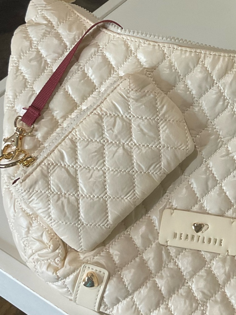 Quilted Cream Shoulder Bag by Heart Love - Everyday Hobo - Picture 8 of 9